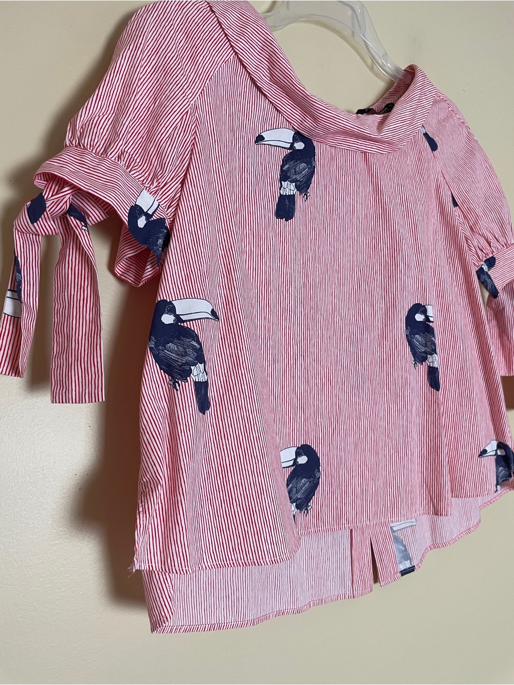 Zara Blouse Top Women's Size Medium Striped Parrot Novelty Print Retro Cropped - Picture 9 of 11